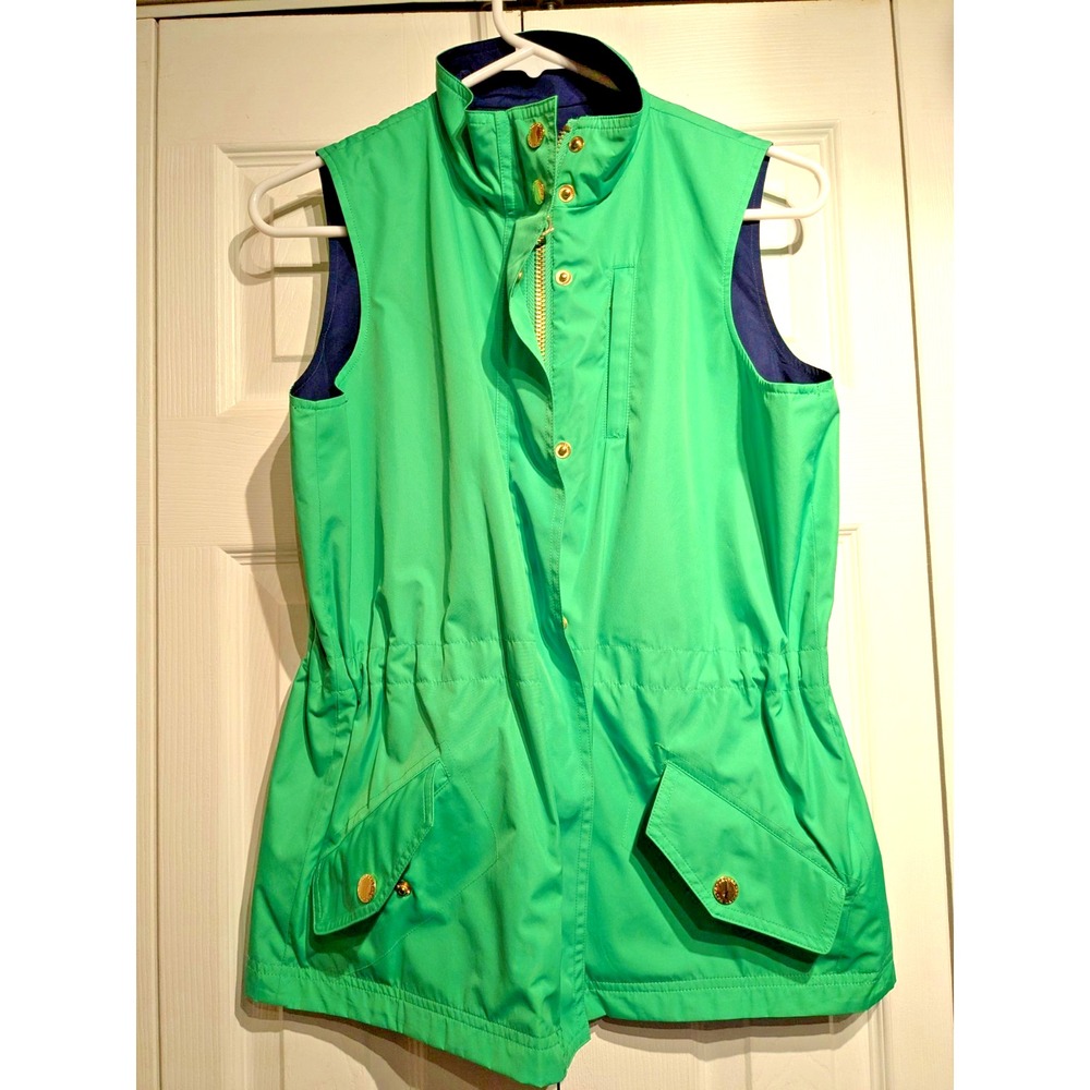 Lauren Ralph Lauren Vest Women P/M Navy Kelly Green Reversible Gold Tone Zip Up